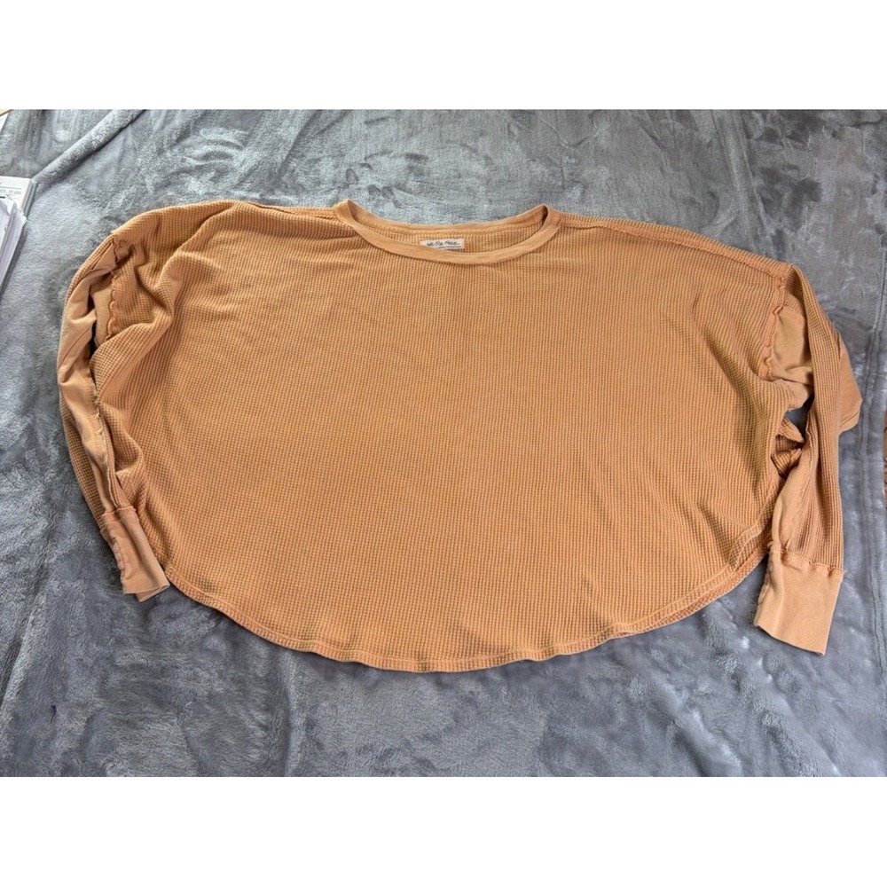 We the Free Top Arlo Womens M Orange Crew Neck Long Sleeve Flaw